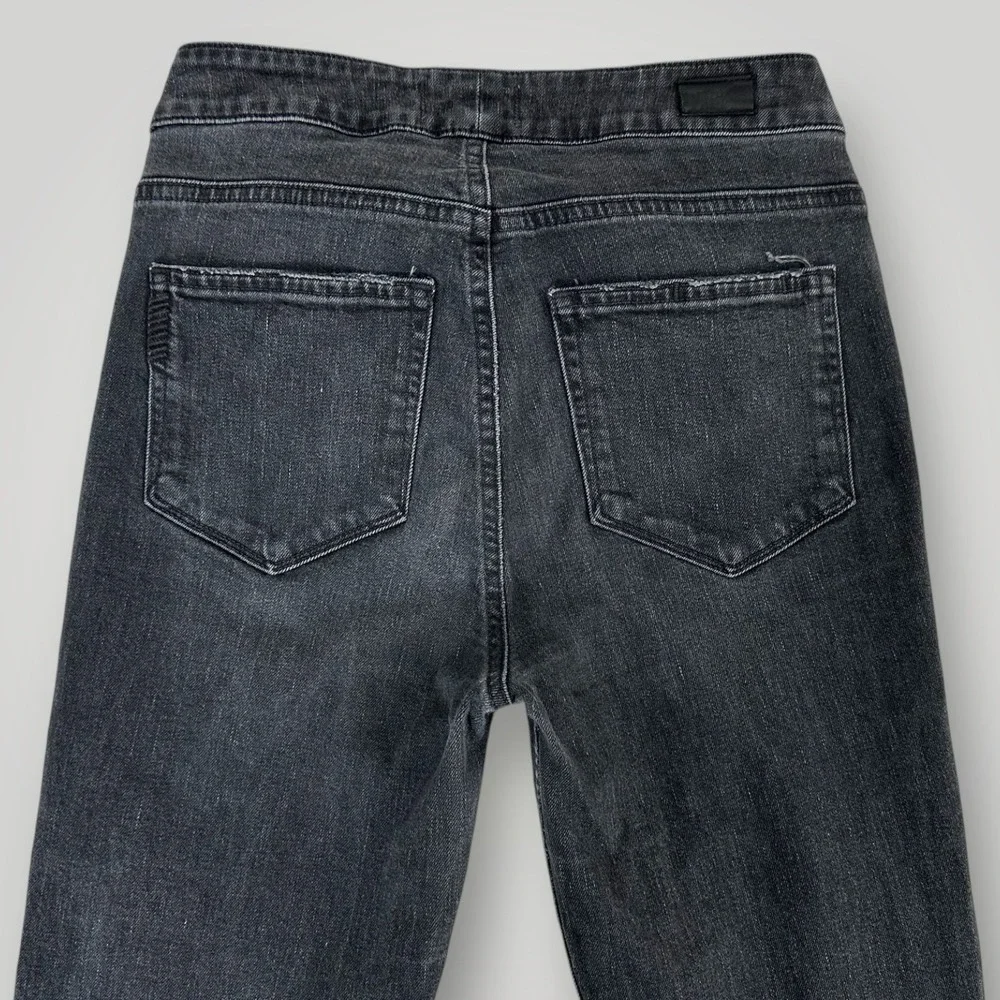 PAIGE Margot Straight Leg Jeans Womans 26 (26x26) Tie Waist Black Denim‎ Raw Hem
